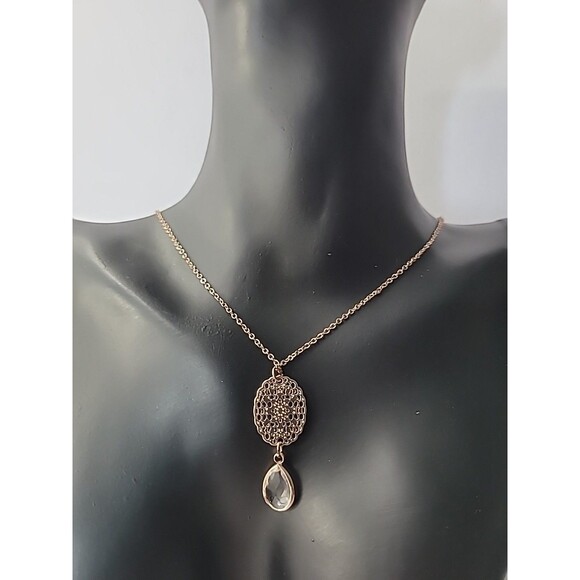 Vintage Necklace Gold Tone Chain Pendant Charm Crystal Clear Jewelry Costume - Picture 1 of 9